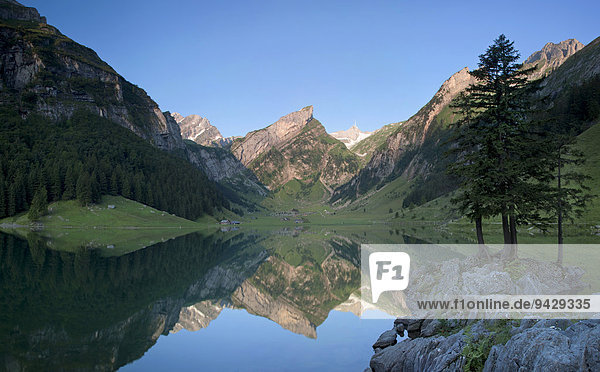 Morgenstimmung am Seealpsee mit Blick zum Säntis und den Alpstein Schweiz Europa