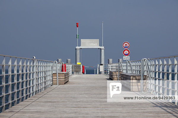 New pier during high fog in Uttwil on Lake Constance on the Swiss bank of Lake Constance  Switzerland  Europe  PublicGround