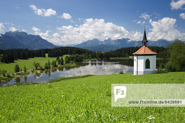 Hofkapelle am Hegratsrieder See im Allgäu bei Füssen  Bayern  Deutschland  Europa  ÖffentlicherGrund