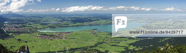 Blick vom Tegelberg im Allgäu auf Forggensee und Bannwaldsee  Bayern  Deutschland  Europa