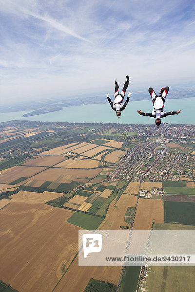 Two skydiver free falling  Siofok  Komitat Somogy  Hungary  Europe