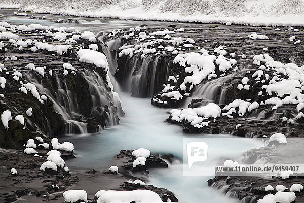Bruarfoss waterfall in winter  Southern Region  Iceland  Europe
