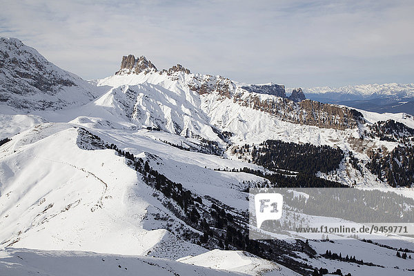Denti di Terrarossa peaks in winter  Saltria  Province of South Tyrol  Italy  Europe
