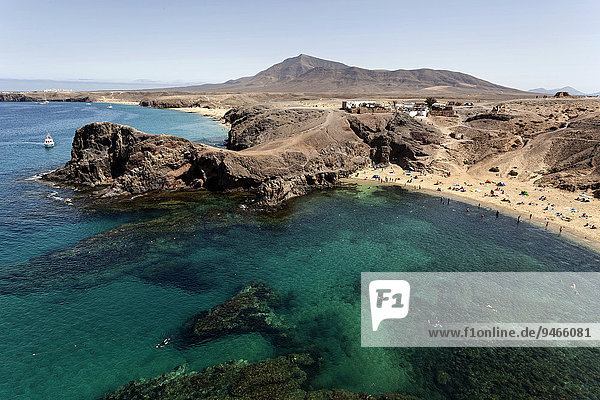 Papagayo beaches or Playas de Papagayo  Playa Blanca in the back  Lanzarote  Canary Islands  Spain  Europe