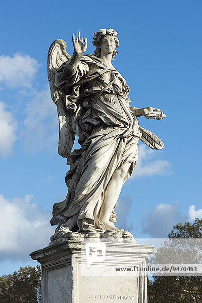 Angel with nails  by Girolamo Lucenti  angel statues with symbols of the Passion by Bernini  Ponte Sant'Angelo  Rome  Lazio  Italy  Europe