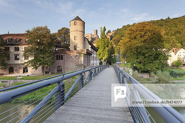 Ausblick über die Tauber auf die ehemalige Fürstliche Hofhaltung  den Weißen Turm und die Burg Wertheim  Wertheim  Baden-Württemberg  Deutschland  Europa