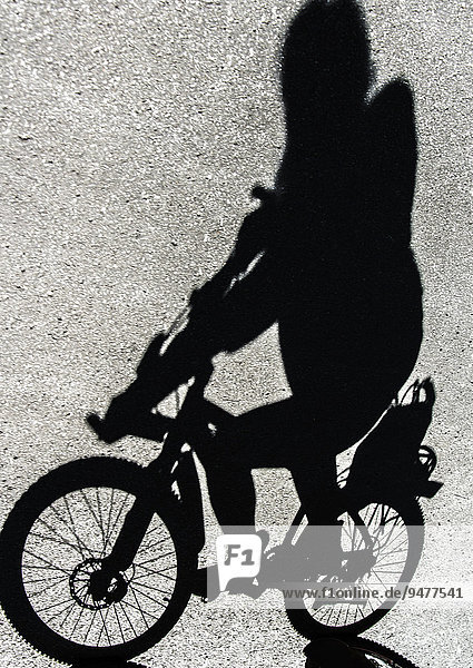 Schatten einer Fahrradfahrerin  Bayern  Deutschland  Europa