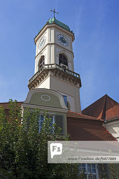 Turm der barocken Sankt-Andreas-Kirche  1697-1717  Stadtamhof  Regensburg  Oberpfalz  Bayern  Deutschland  Europa