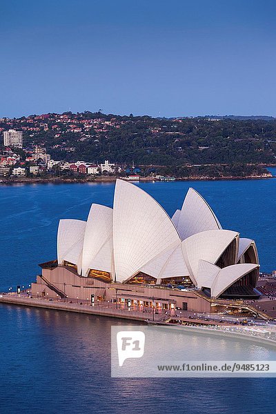 Australia  New South Wales  NSW  Sydney  Sydney Opera House  elevated view  dusk.