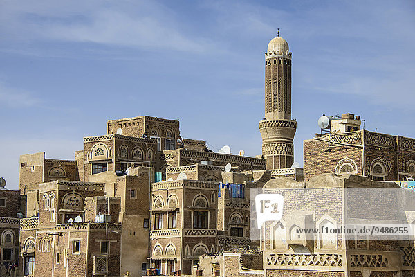 'Minarett in der Altstadt von Sana'a  UNESCO Weltkulturerbe  Sana'a  Jemen  Asien'