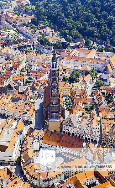 Aerial view  St. Martin's Church in the historic town centre  Landshut  Lower Bavaria  Bavaria  Germany  Europe