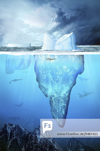 Eisberg unter und über Wasser in der Antarktis  Illustration