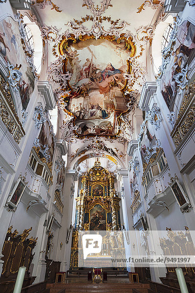 Main altar and ceiling frescoes  Kloster Indersdorf monastery  Markt Indersdorf  Upper Bavaria  Bavaria  Germany  Europe