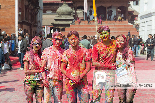 Participants of the colour run  part of the Holi festival celebrations  Kathmandu  Nepal  Asia