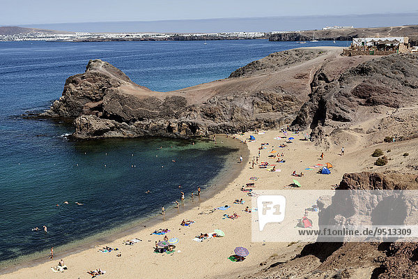 Papagayo beaches or Playas de Papagayo  Playa Blanca in the back  Lanzarote  Canary Islands  Spain  Europe