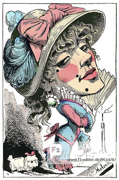 Eine Prostituierte personifiziert als Pastella Crevette politische Karikatur 1882 von Alphonse Hector Colomb Pseudonym B. Moloch französischer Karikaturist