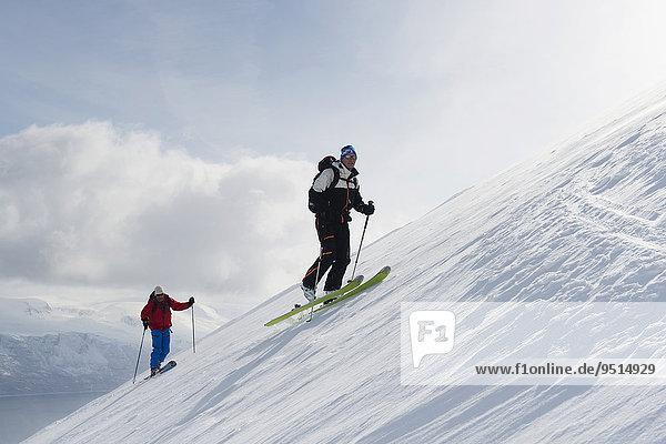 Ascent on skis to the Kavriktinden  Lyngsalpene  Lyngen  Troms  Norway  Europe