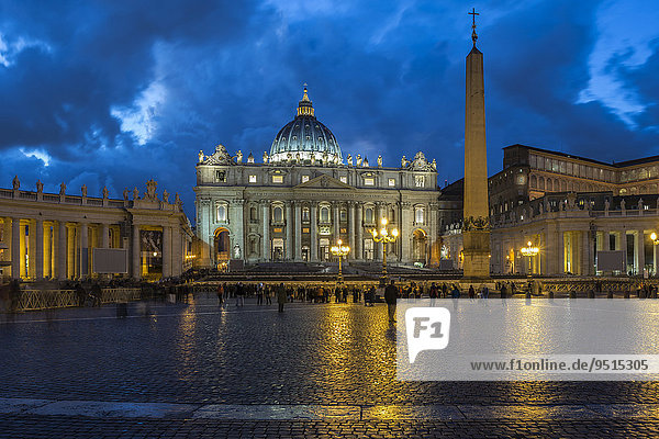 St. Peter's Square with St. Peter's Basilica and obelisk at night  Rome  Italy  Europe
