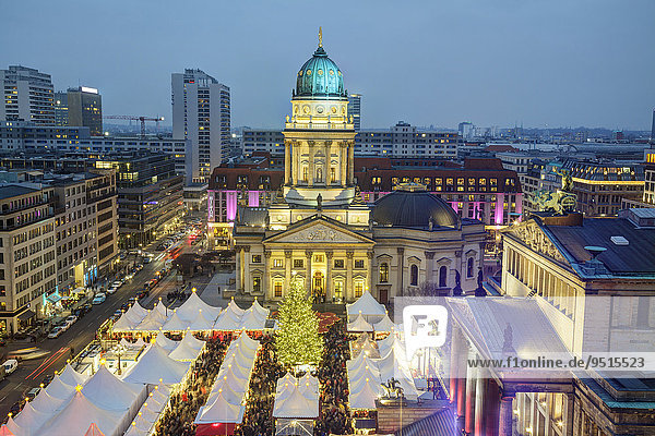 View over Gendarmenmarkt square with Christmas market  Berlin  Germany  Europe