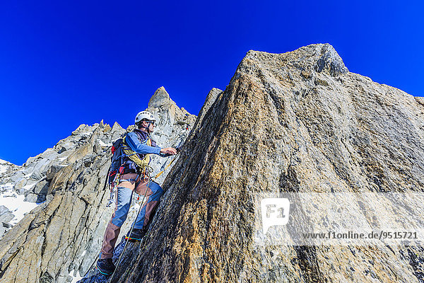 Bergsteiger beim Aufstieg zum Südgipfel der Aiguille du Tour  Mont-Blanc-Massiv  Alpen  Wallis  Schweiz  Europa