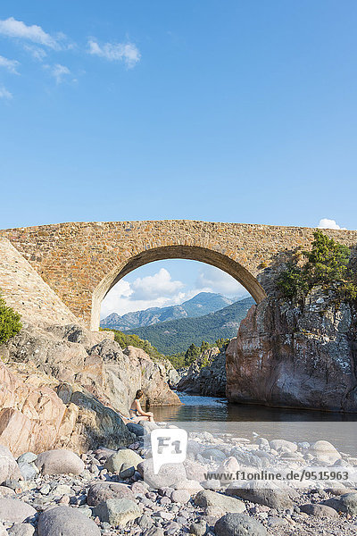 Genueserbrücke  Fluss Fango  Tuarelli  Fangotal oder Vallée du Fango  Haute-Corse  Korsika  Frankreich  Europa