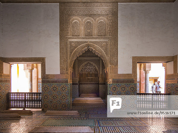 Ornate stucco decoration  small mausoleum of the Saadian Tombs  Medina  Marrakech  Marrakech-Tensift-El Haouz  Morocco  Africa