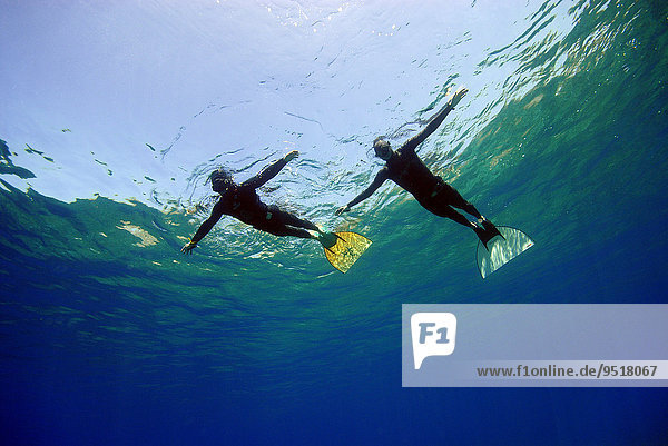 Two female diver  Paleokastritsa  Corfu  Greece  Europe