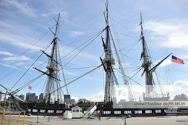 Museum ship USS Constitution  warship from 1797  in the harbor  Boston  Massachusetts  United States  North America
