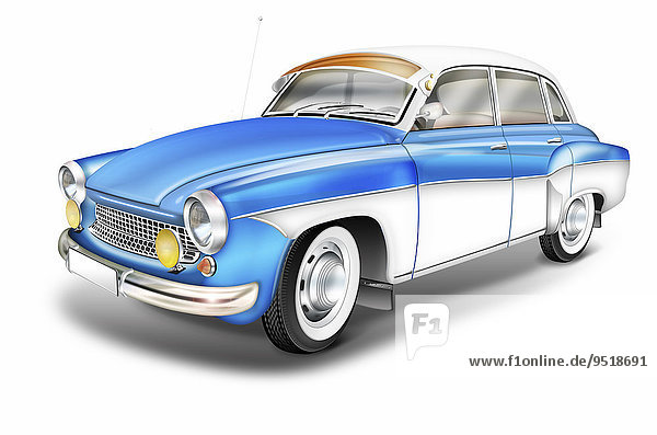 DDR-Oldtimer aus den 60er Jahren  Wartburg 311 blau-weiß  Illustration