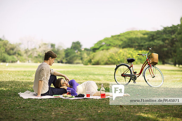 Young couple having picnic
