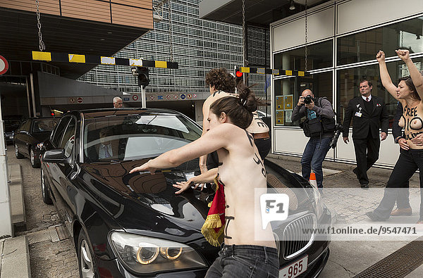 Belgium  Brussels on 2013/06/25 : Femen activits demonstrate while Prime Minister of Tunisia leaves the European Commission building
