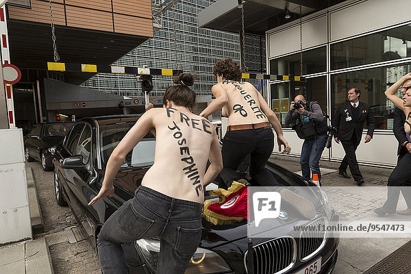 Belgium  Brussels on 2013/06/25 : Femen activits demonstrate while Prime Minister of Tunisia leaves the European Commission building