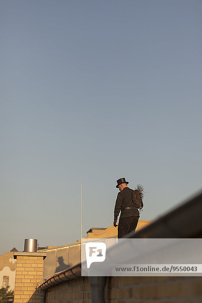 Germany  chimney sweep on rooftop