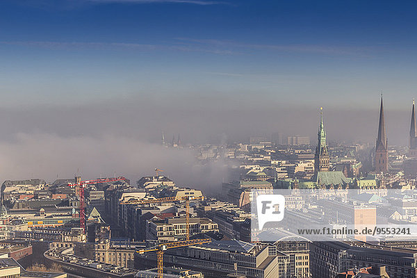 Germany  Hamburg  dense fog over the Alster and parts of downtown