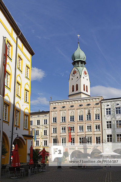 Germany  Bavaria  Rosenheim  Max-Josefs-Platz and St. Nicholas' Church