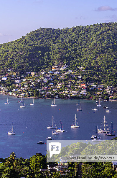 Karibik  Antillen  Kleine Antillen  Grenadinen  Bequia  Bucht mit Segelbooten
