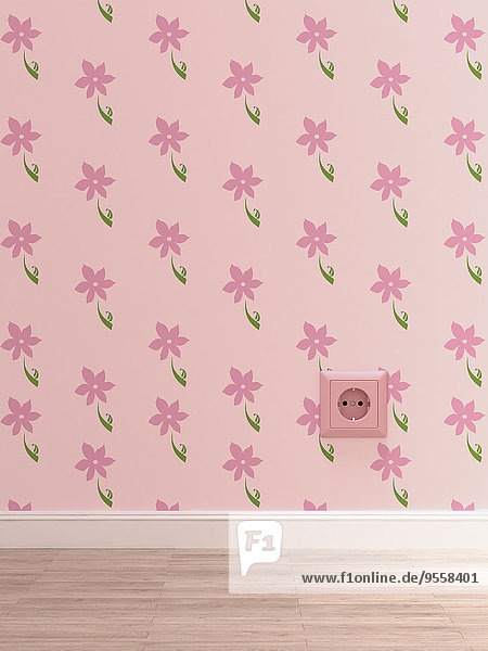 Rosa Sockel auf rosa Tapete mit Blumenmuster 3D Rendering