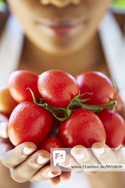 Frauenhände mit Tomaten in der Hand