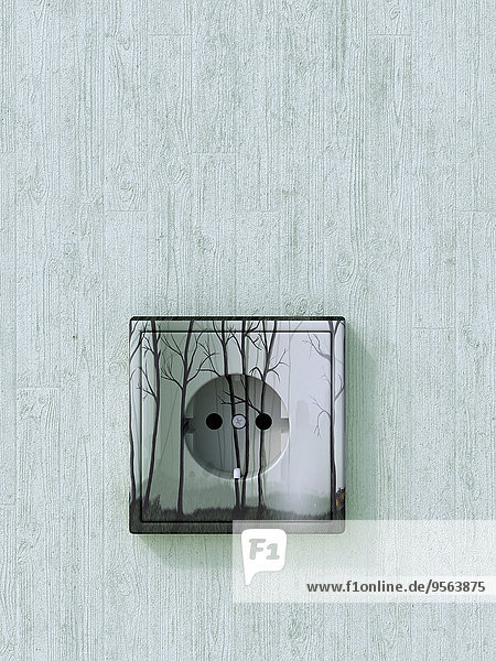 Digital Illustartion of Electrical Socket with Image Motif on Concrete Wall
