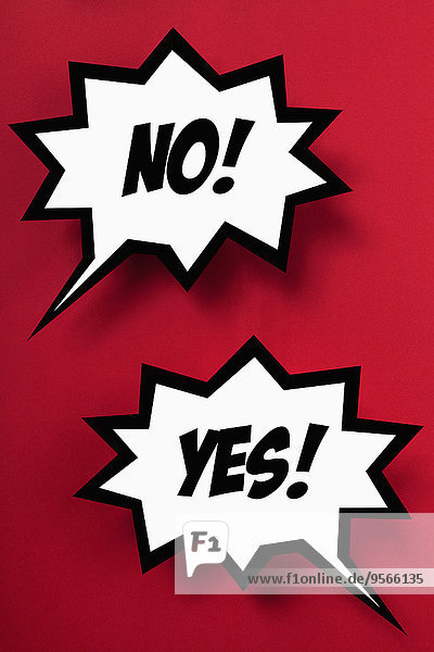 Contrasting YES & NO in speech bubbles  red background