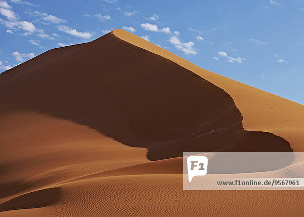 Blick auf Sanddünen in der Wüste mit blauem Himmel und Wolken im Hintergrund