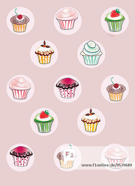 Pattern of cupcakes on pink background