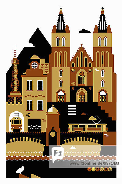 Collage von berühmten Sehenswürdigkeiten in Prag