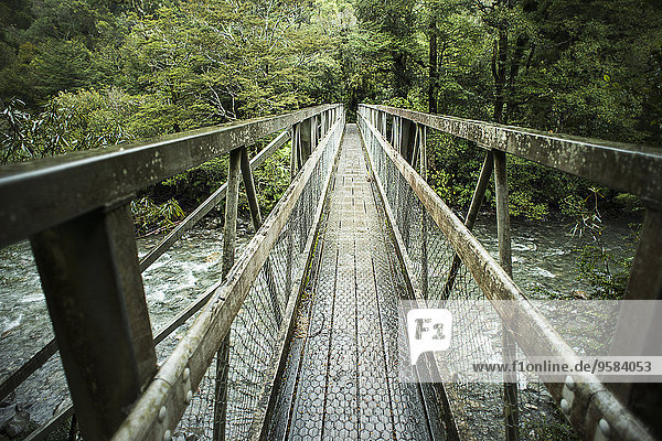 über Wald Fluss Holzbrücke