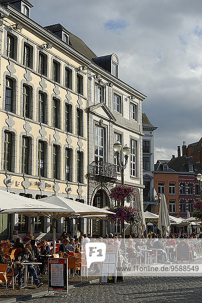 Belgium  Province of Hainaut  Mons  cafes and restaurants at the central square
