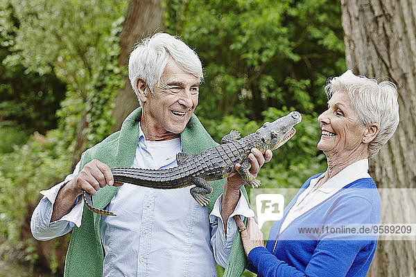 Germany  Hesse  Frankfurt  Senior couple enjoying nature in park