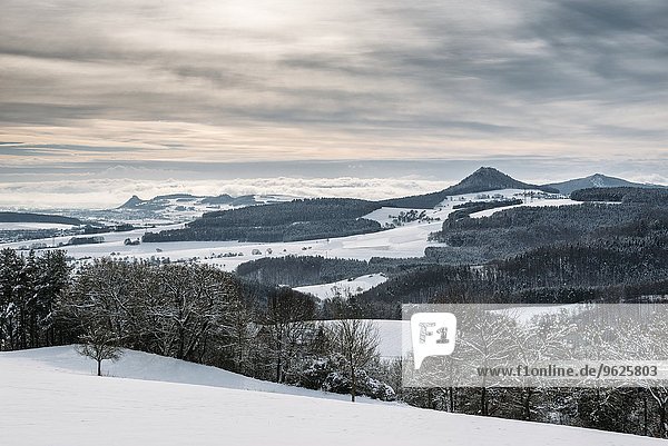 Deutschland  Baden-Württemberg  Landkreis Konstanz  Blick auf winterliche Hegau-Landschaft im Winter