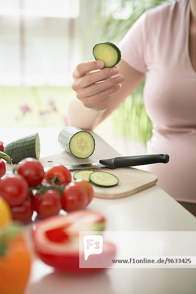 Close-up Salad preparing healthy pregnant woman