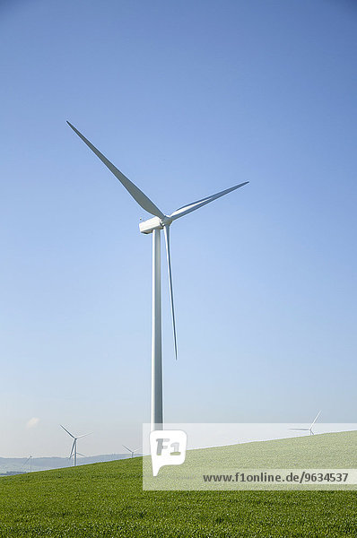 View of wind turbine in field  Andalusia  Spain