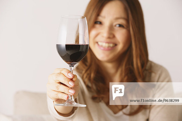 Japanese Woman Drinking Red Wine